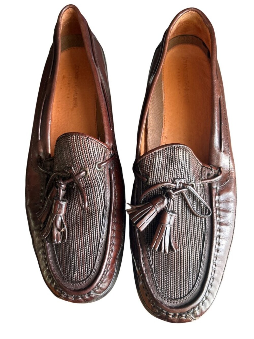 Johnston & Murphy Tassel Loafers Size 12 M Brown Leather & Woven Slip-On Shoes
